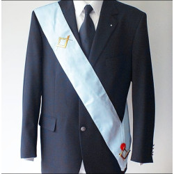 BAUDRIER DE MAÎTRE RITE FRANÇAIS  MOIRÉ BRODÉ ÉQUERRE & COMPAS, BIJOU INCLUS