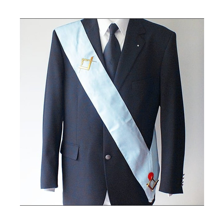 MASTER’S SASH FRENCH RITE MOIRÉ EMBROIDERED SQUARE & COMPASS, MASTER JEWEL INCLUDED