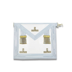 TABLIER DE VÉNÉRABLE MAÎTRE RITE ÉCOSSAIS RECTIFIÉ (RER) CUIR, PENDOLIQUES DORÉS, 3 TAU MÉTAL DORÉ