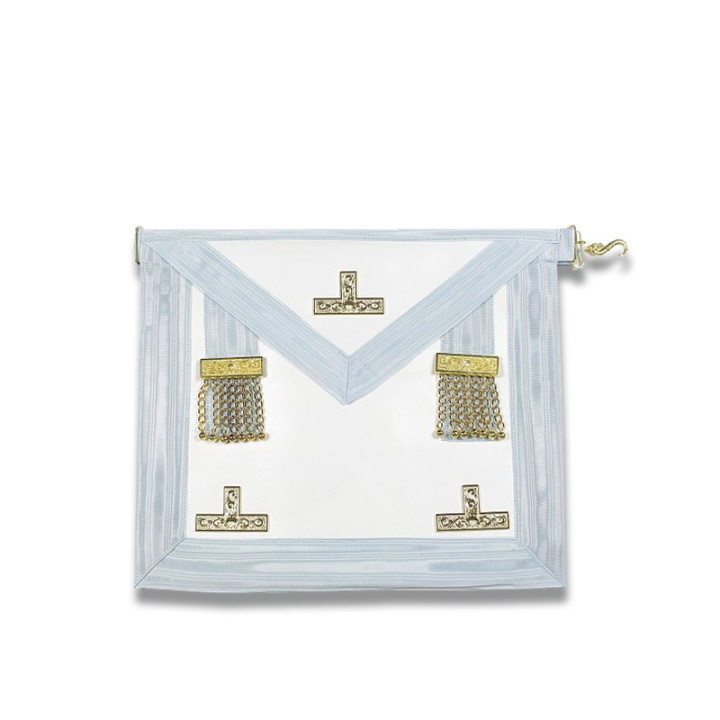 WORSHIPFUL MASTER APRON RECTIFIED SCOTTISH RITE (R.S.R) LEATHER, GOLDEN PENDANTS 3 GOLDEN TAU SYMBOLS