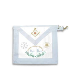 TABLIER MAÎTRE RITE FRANÇAIS RECTANGULAIRE  EN CUIR AVEC POCHE ET BRODÉ 11 MOTIFS