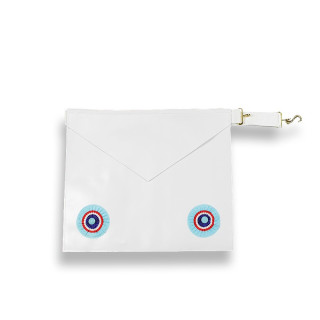 FELLOWCRAFT APRON EMULATION RITE LEATHER WITH TWO TRICOLORED ROSETTES