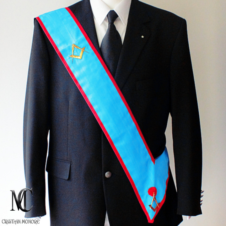 MASTER AASR SASH EMBROIDERED WITH SQUARE AND COMPASSES WITH JEWEL