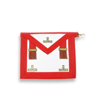 VENERABLE MASTER / PAST MASTER APRON AASR IN LEATHER WITH POCKET, BLACK LINING, 2 GOLDEN TASSELS AND 3 GOLDEN METAL TAUS