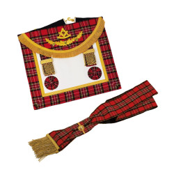 TABLIER ET BAUDRIER MAÎTRE  RITE STANDARD D’ÉCOSSE TARTAN ROYAL STEWART