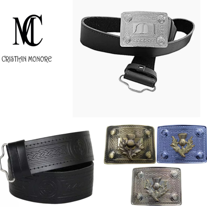 SCOTTISH KILT BELT WITH THISTLE BUCKLE