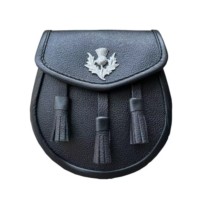 3 TASSEL LEATHER SPORRAN SCOTTISH THISTLE EMBLEM SIGNED CRISTIAN MONORE
