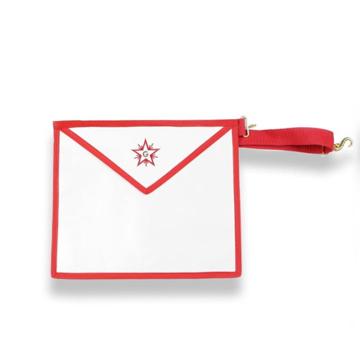 FELLOWCRAFT APRON AASR LEATHER RED EDGE EMBROIDERED FLAMING STAR